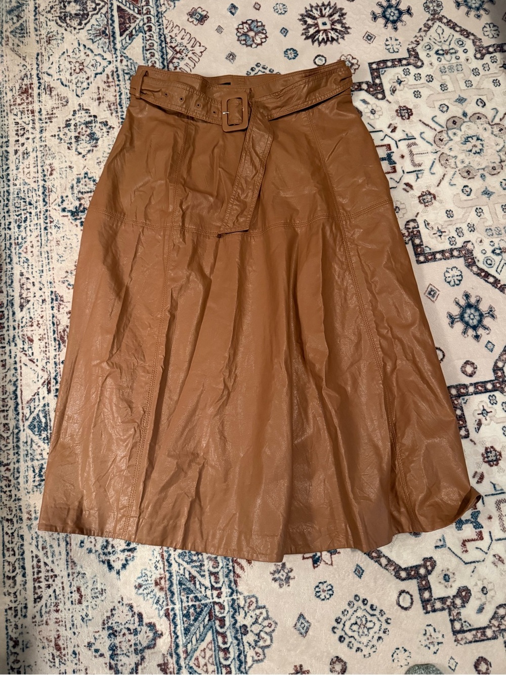 Ann Taylor Belted Faux Leather Midi Skirt in Tan, NWT Size 8 - Picture 3 of 3